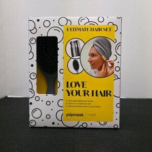 NEW Popmask Ultimate Hair Set – Detangling Brush, Hair Turban & No-Dent Ties